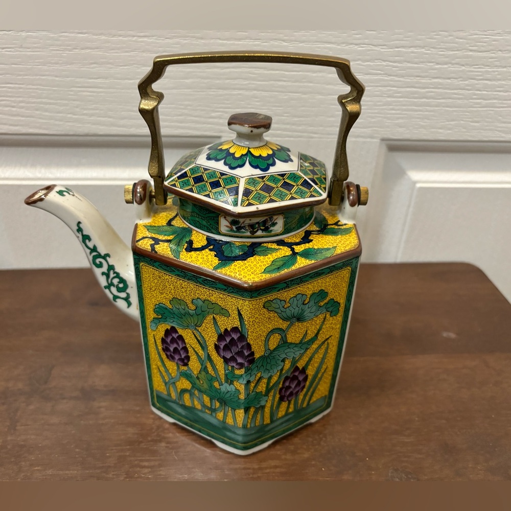 Noritake Vintage Japanese Hexagon Colorful Porcelain Floral Tea Pot
